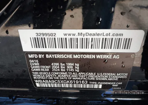 2016 BMW 320I из США, поврежденный, VIN WBA8A9C5XGK619163